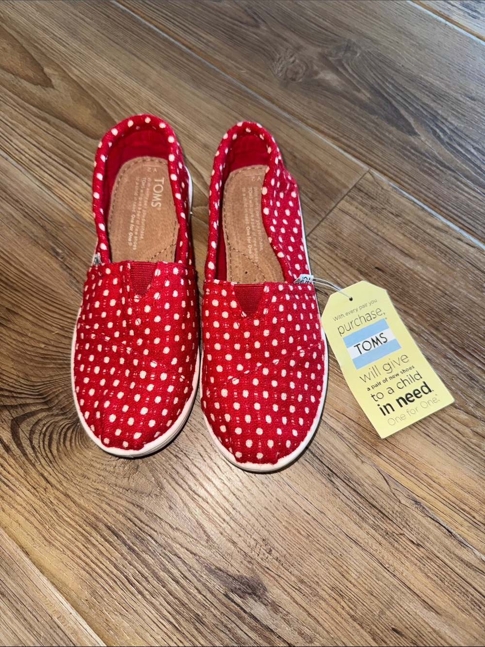 TOMS Kids Red Polka Dot Slip-Ons